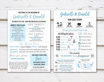 Printable Infographic Wedding Program, Unique Wedding Program, Fun Program, Modern Program, Entertaining, Fun Facts, Hashtag, MB199