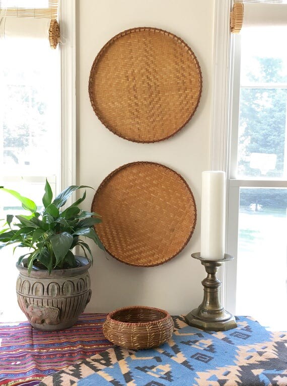 Large Round Rattan Basket Woven Wall Basket Large Round