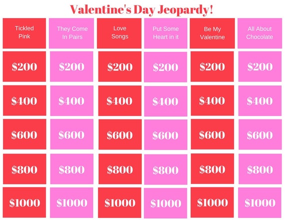 Valentine's Day Jeopardy - Printable Game, Classroom Game ...