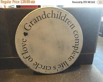ON SALE Distressed wood grandchildren sign - grandchildren complete life's circle of love - gift for grandparents - gift for grandma - gift