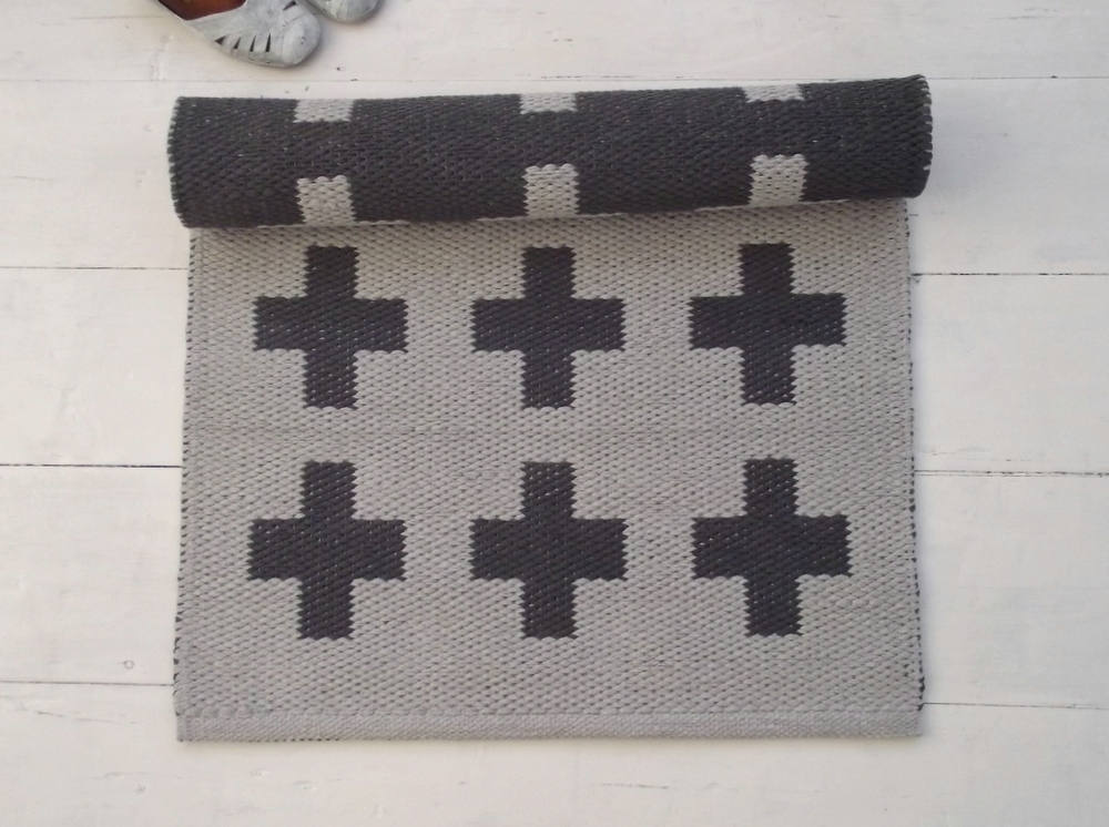 Swiss Cross Rug Plus Sign Rug Accent Rug Grey Cotton Rug