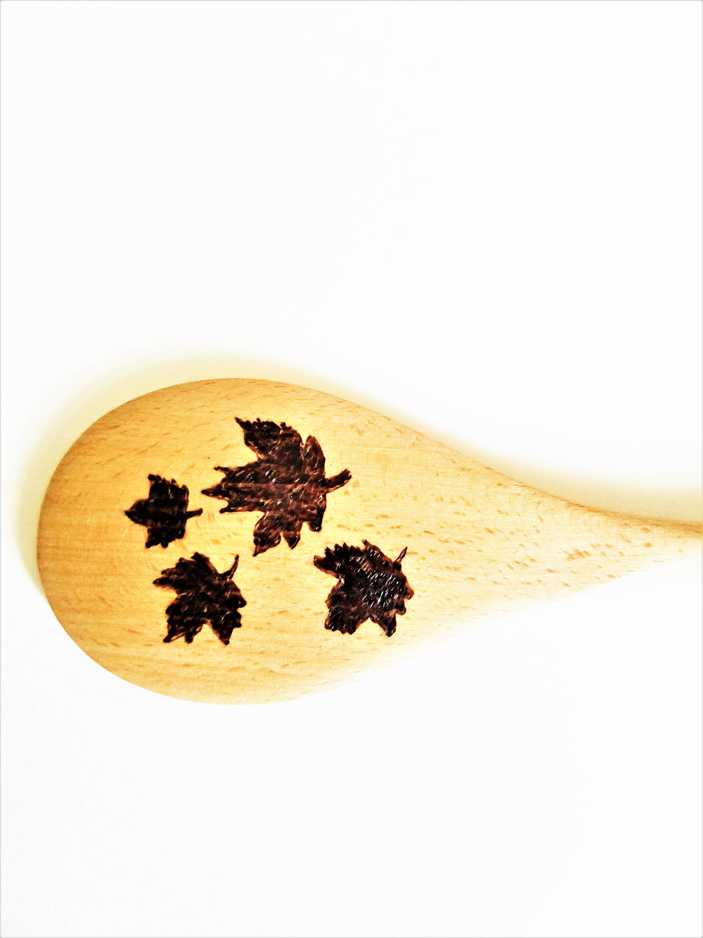Wood spoon leaf design Pyrography rustic decor kitchen