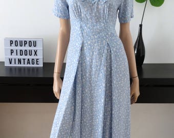 Robe bleue/petites fleurs blanches HAMPTON DRESS Co taille 38 - uk 10 - us 6