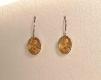 Real Encased Flower Earrings Tiny Sunflowers Yellow Green Resin Sterling Silver 1970s 70s Hippie Flower Child Gift Present Small Drop