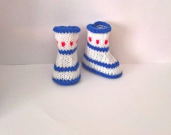 Navy baby boots shoes booties 0/3 months hand knitted wool