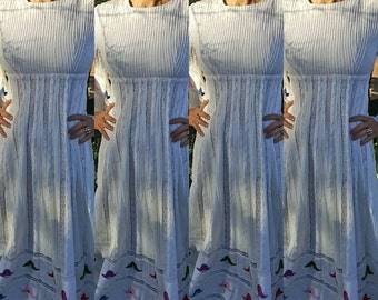 Hand Embroidered Pin Tuck and Lace Mexican Wedding Dress Size M