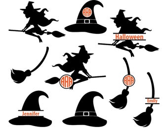 Witch SVG Files, halloween svg, witch monogram svg, witch hat svg, broom svg, halloween monogram, witch silhouette, circut, svg, dxf, eps.