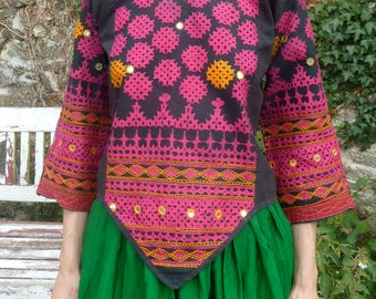 Vintage indian choli top hand made embroideries with mirrors size S india Rajasthan