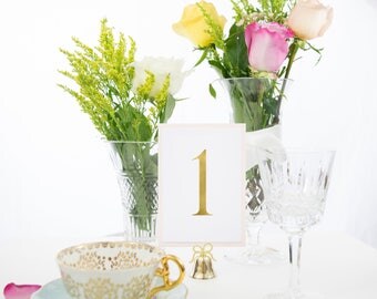 Gold Foil and Blush Table Numbers, Available in Silver, Rose Gold, Copper Foil. Style #0101