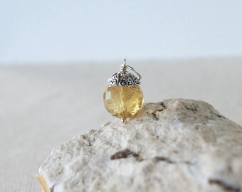 Genuine Citrine Pendant - Sterling Silver Wire Wrapped Dangle Charm - Natural Yellow Citrine Gemstone Jewelry - November Birthstone