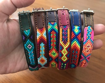 Handcrafted leather cat dog collar EXTRA SMALL size / artisanal leather collar / bohemian folk pet collar / collar para mascota de piel
