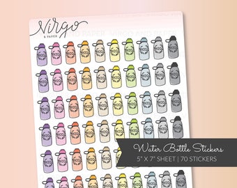 Water Bottle Planner Stickers - Colorful Hand Drawn Water Bottle Doodle Planner Stickers - Workout, Fitness, Hydrate Planner Stickers RWB