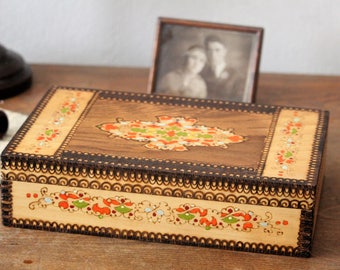 Large Wooden Box - Large Keepsake Box - Wood Hand Carved Box - Vintage Large Box - Wooden Box with Lid - Memory Box - Wooden Shaving Box