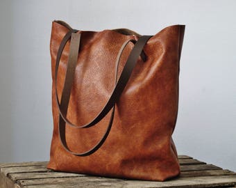 Cognac leather tote bag, leather bag, leather purse, shoulder bag, leather tote bag