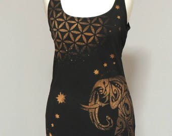 Elephant In Space - Tanktop S schwarz * goa psy festival yoga trance elfe indisch geometrie mandala gypsy universum ethno steampunk sterne
