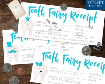 Tooth Fairy Receipt - Tooth Fairy Certificate - 9 Different Designs - Tooth Fairy Accessories - Lost Tooth - Blue - Teal - Instant Download
