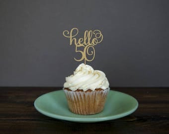 Hello 50 cupcake toppers, 50th birthday cupcake toppers, 50th cupcake toppers, 50th birthday decorations, 50th birthday party