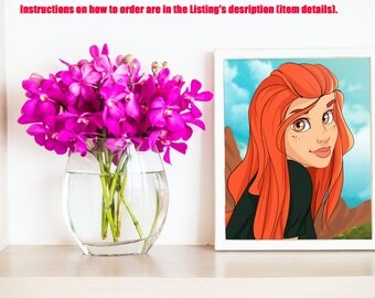 Disney style. Custom portrait. Custom drawing. Art. Couple portrait. Family portrait. Princess. Prince. Mermaid. Cartoon. Illustration.Magic