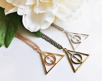 Harry Potter Deathly Hallows Necklace Jewelry Bride Bridesmaid Bachelorette Gift