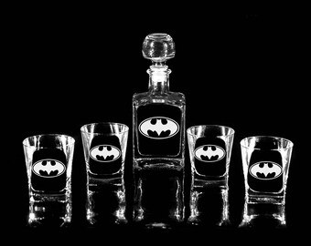 BATMAN Whiskey Decanter (17 oz.) & 2 or 4 glasses DARK KNIGHT Gift for men Mens gift Gift for him Gift for man Christmas gift Fathers gift