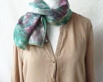 green and burgandy silk scarf, hand dyed silk scarf, elegant silk scarf,handmade silk scarf, gift for birthday