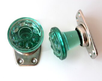 2 Glass door knobs-old door knob-vintage door knob, round door handles, Soviet door handle, Metal Door Handle, Rustic Handles, Crystal knobs