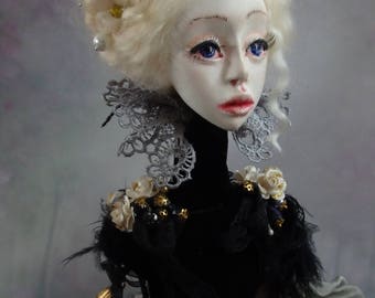 Boudoir doll OOAK art doll Collectible Doll Unique beautiful doll Home decor Princess In a silver dress Gift for a girl Doll with white hair