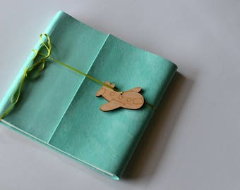verde claro, de viaje, Foto álbum, fotografía, recuerdos, bautizo, regalo, bautismo, niño, hecho a mano, avión, boda, luna de miel, recién nacido