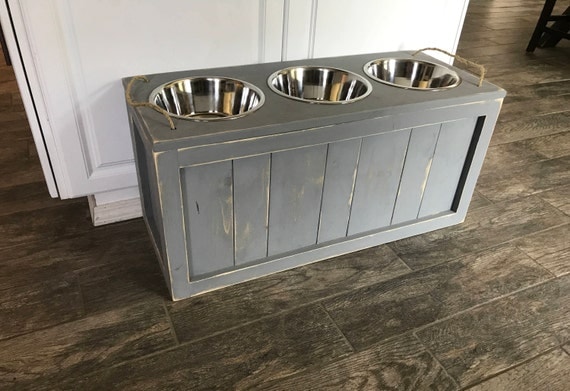 Raised Triple Dog Bowl Stand With Storage Three Dog Bowls With   Il 570xN.1305310055 8lmn 