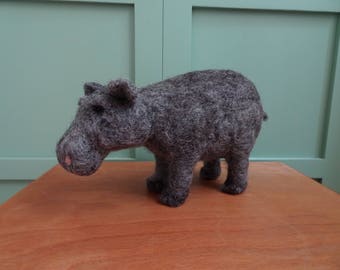 needle felted Hippo, needle felted animals, Hippo wool sculpture, felt hippo, natural toy hippopotamus, organic toy for children