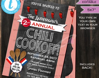 Chili Cook Off Invitation Chili Competition Chili Cookoff Party- Chili Pepper Vote Fall Party- Chalkboard Printable INSTANT SelfEDITABLE 5x7