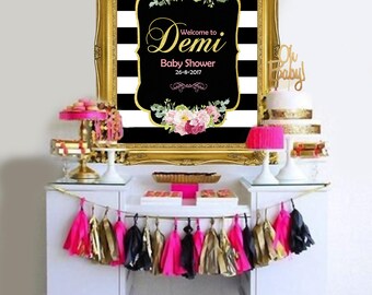 Welcome Baby Shower kate spade -oh baby-baby Shower Decoration - Customize Name & Custom Color-glitter kate spade-baby shower decorations