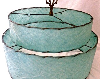 Vintage Fiberglass Lampshade 50s 2 Tier Aqua Blue Atomic Eames Era Retro 19" Mid Century