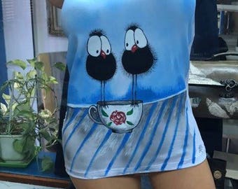 Hand painted T-shirt, Painted Singlet, Painted Vest, Sleevless T-shirt, Funny T-shirt, Funny Painted Singlet, Bird T-shirt, Funny Present