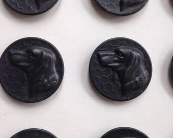 Button set of 6 x French Hunting dogs head (marked PARIS).