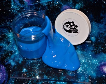 Clear Skies Blue Butter Slime. Choose Your Own Scent. 6oz. Relaxing. Sensory. Stress Relief. Fun. Satisfying. Galaxy Goo.