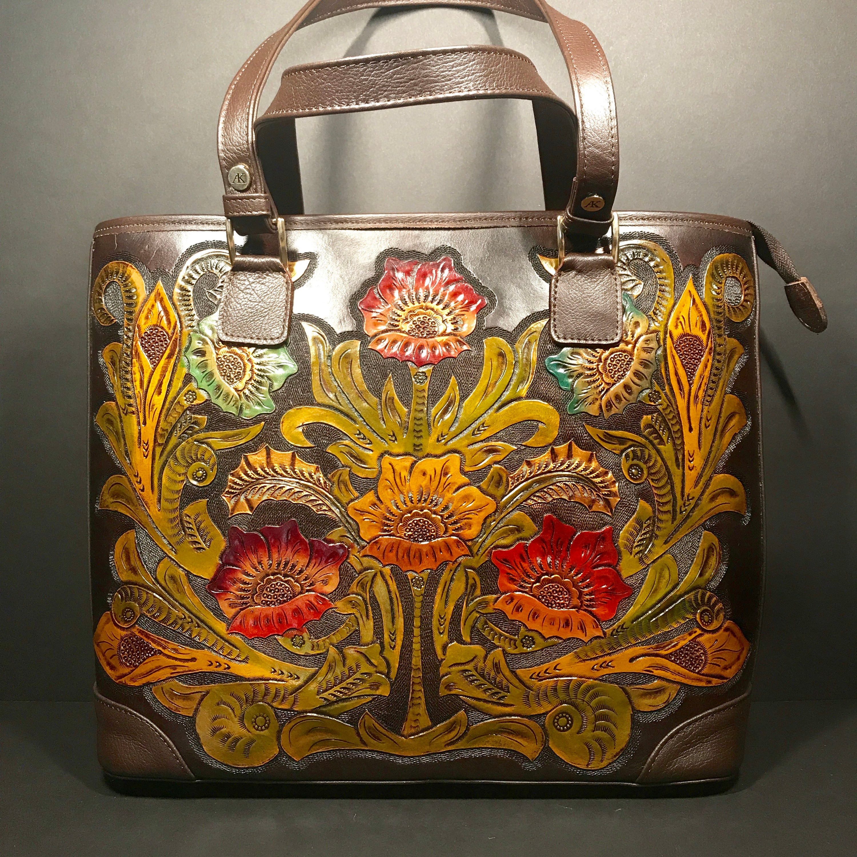 Hand Tooled Leather Purse / Leather Purse / Hand Painted Purse