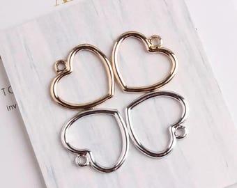 10 pcs of Heart Pendants Heart Charms Love Charms Gold Heart Silver Heart Metal Charm Elegant Charm Gold Plated Jewelry Charm 22x23mm