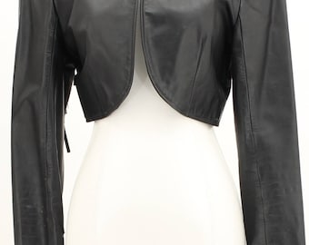 Cuir Classique Pour Femme Cropped Leather Fringe I O U Jacket Size Medium