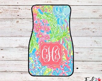 Monogrammed Lilly Inspired Car Mats - Lovers Coral