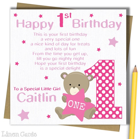 Personalised Girls 1st Birthday Card. First Birthday Card For