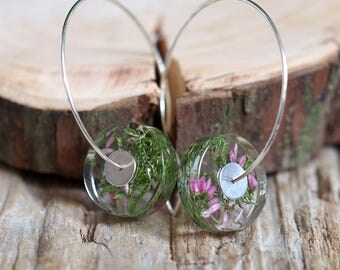 Pink Heather Earrings, Natural Resin Earrings in Sterling Silver, Summer Earrings, Resin earrings, Resin Jewelry, Bold Jewelry