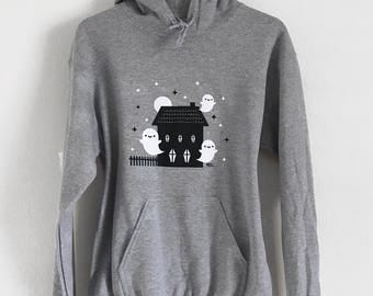 Haunted House Hoodie - Kawaii Ghosts Unisex Sweatshirt - (Sizes S, M, L, XL)