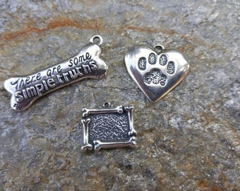 DESTASH SALE!! Pet Charms Pet Paw Dog Bone Frame Simple Truths Bone Sterling Silver