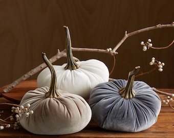 LARGE Scented Velvet Pumpkins, SET of 3: Gray, Ivory, Taupe