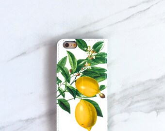 Lemon iPhone Wallet Case Botanical Lemons, iPhone 6/ 6S / 7 Plus Womens Summer Outdoors Accessory