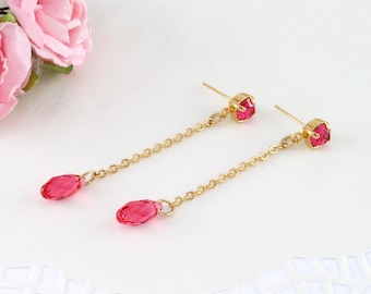 Pink drop earrings, Pink long earrings, Summer earrings, Pink wedding, Pink wedding earrings, Hot pink long earrings