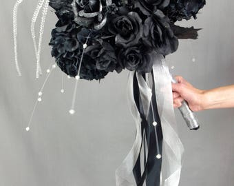 Halloween Wedding Bouquet, Black and Silver Wedding Bouquet, Black Bridal Bouquet, Goth Wedding Bouquet, Halloween Bouquet