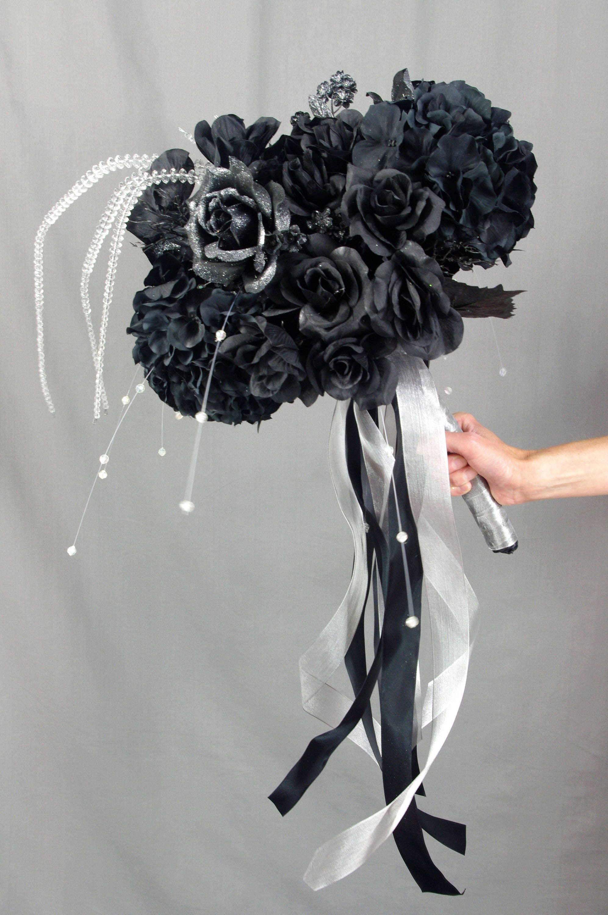 Halloween Wedding Bouquet Black and Silver Wedding Bouquet