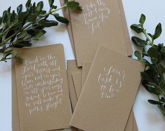 CUSTOM CALLIGRAPHY NOTEBOOK - moleskine, kraft paper, journal, hand lettered, personalized, journal, prayers, adventures, memories, gift